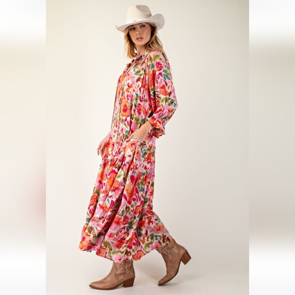 New Easel Floral Print Boho Maxi Dress - Picture 3 of 6